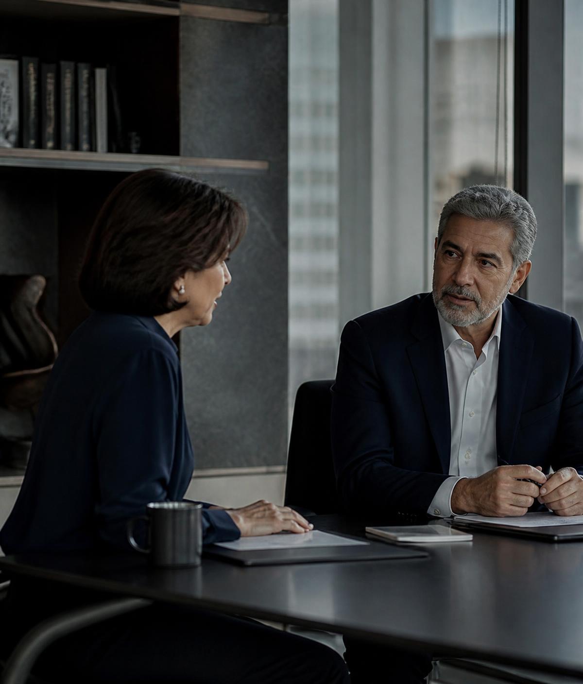 Consultora sênior da Unique Care em conversa com liderança de RH em escritório corporativo